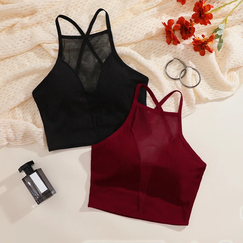 Canotta sexy in rete Crop Top Corsetto Intimo senza schienale senza cuciture Moda calda Donna Canotta casual Bralette Lingerie regolabile