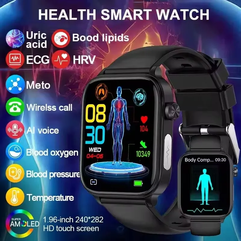 2025 Nieuwe ECG + PPG + HRV Smart Horloge Mannen Bloedlipiden Urinezuur Gezondheid Monitor Bluetooth Oproep Slaap Fysieke Gezondheid Smartwatch Vrouwen