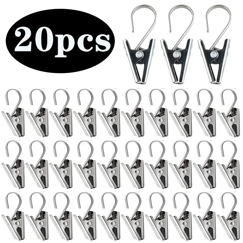 Clips de cortina de acero inoxidable de 20 piezas con gancho, Clips de gancho para cortina de ventana resistentes y duraderos, accesorios de decoración para cortinas de ventana del hogar