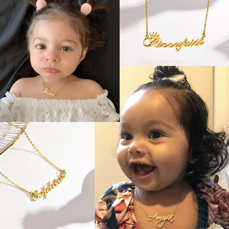 Vnox Collares con nombre personalizado para niñas y niños, gargantillas con placa con nombre personalizada de acero inoxidable para bebé, joyería de regalo