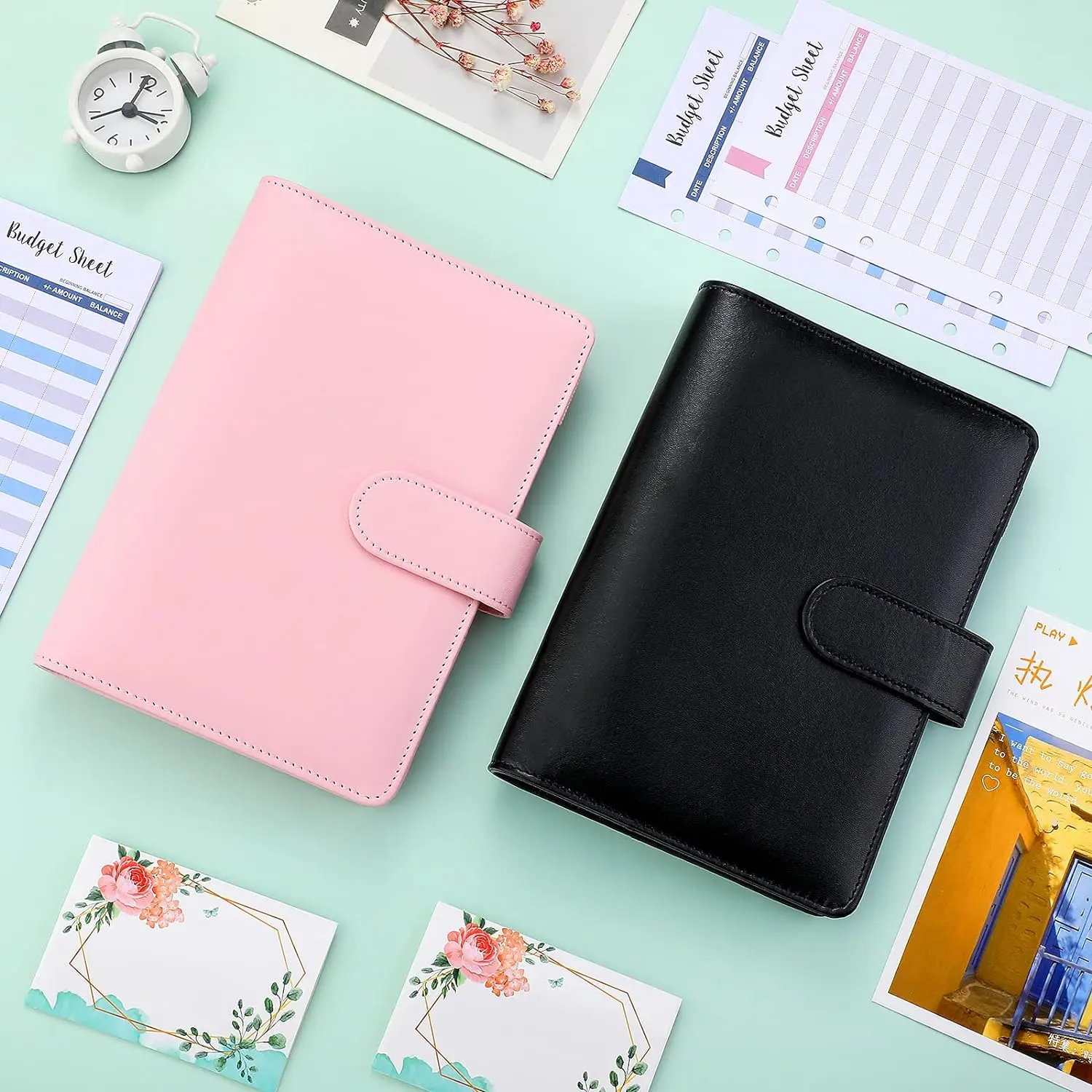 A6 PU レザーノートブックバインダー詰め替え可能 6 リングバインダーカバールーズリーフパーソナルプランナー磁気バックル閉鎖