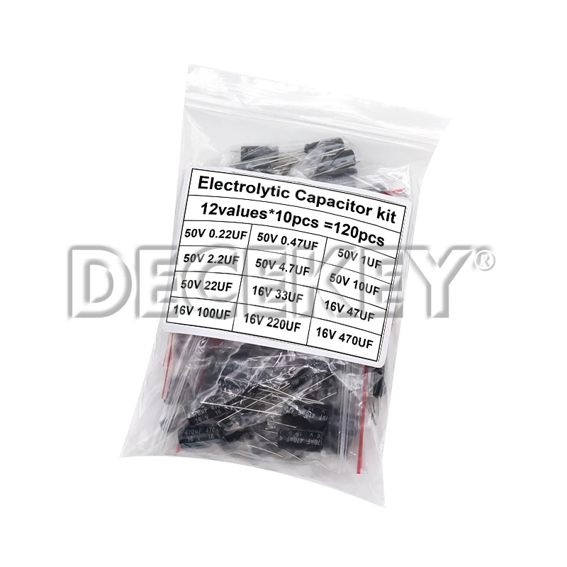 120 Uds 12 valores de 120 Uds 1 Juego 0,22 UF-470 UF kit surtido de condensadores electrolíticos de aluminio paquete