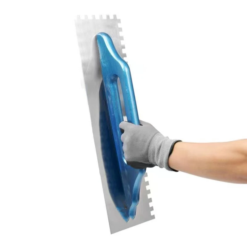 Ceramic Tile Trowel with Wood Handle, 15mm Serrated Trowel, Floor and Wall Leveling Slot, Bricklayer Tiling Tool, 48cm