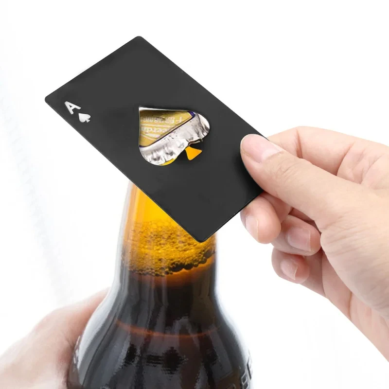 1/3 ชิ้นขวดเบียร์ Picker เปิด Creative กระเป๋าโป๊กเกอร์โลหะบัตรเครดิตที่เปิดขวดสีดําพีชสแตนเลส