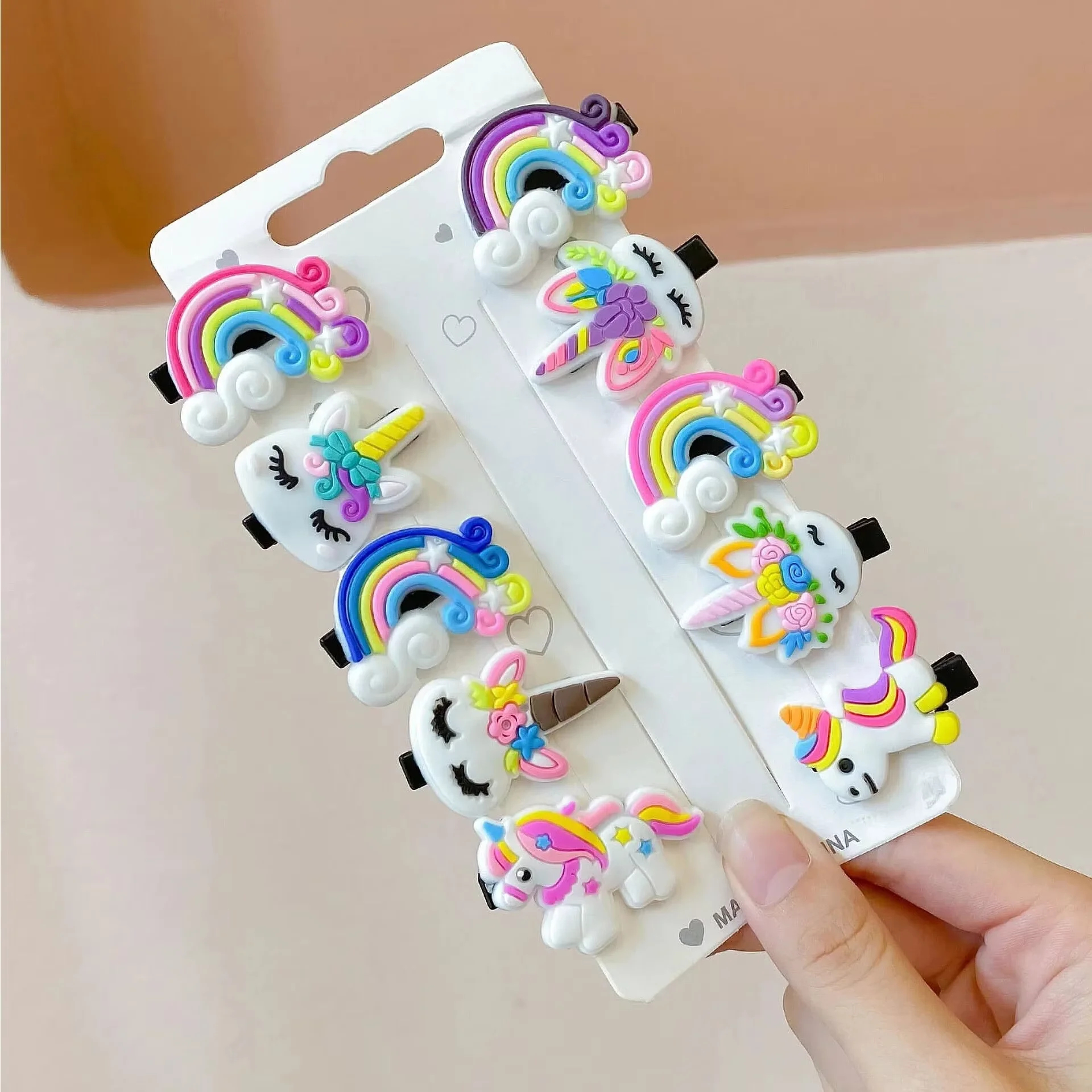 10 Stück Kinder-Haarspangen, weiches Gel, 10-teiliges Set, Mädchen-Haarspangen, niedliche BB-Clips, seitliche Clips, Cartoon-Haarkarten