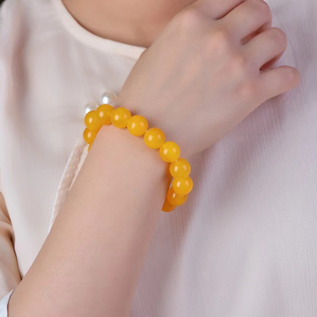 Corrente de Jade de Seda Dourada para Mulheres, Pedra Amarela Âmbar Natural, Pulseira Elástica, Pulseiras de Pedras Preciosas, Encantos Jóias Presentes