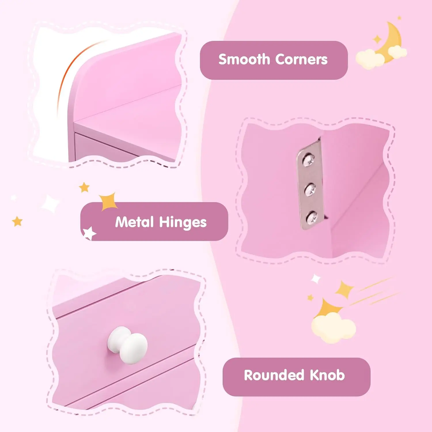 Kids Vanity Set with Lighted Mirror, Toddler Makeup Dressing Princess Table & Chair Set with Shelves, Drawer & Cabinet, Pretend