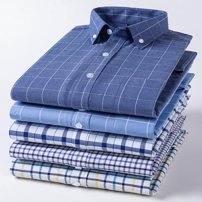100% de algodón Oxford para hombre, camisas a cuadros a rayas, informal de negocios para hombre, camisa de manga larga de alta calidad para hombre, camisa con botones, S-6XL 7XL