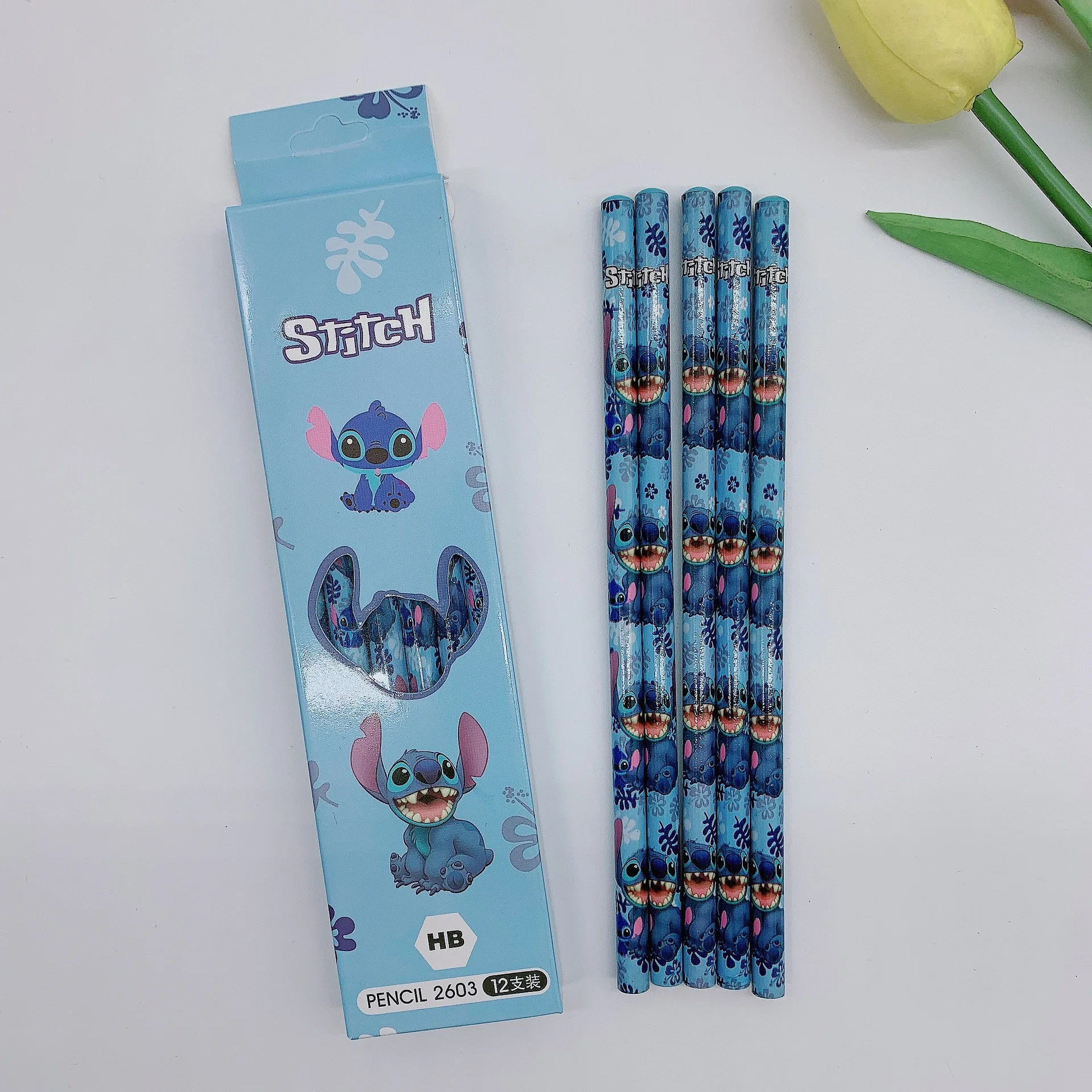 12 Uds Disney Stitch Anime lápiz útiles escolares chico lápices de colores útiles escolares lápices Hb lápices niños cumpleaños regalo de Navidad