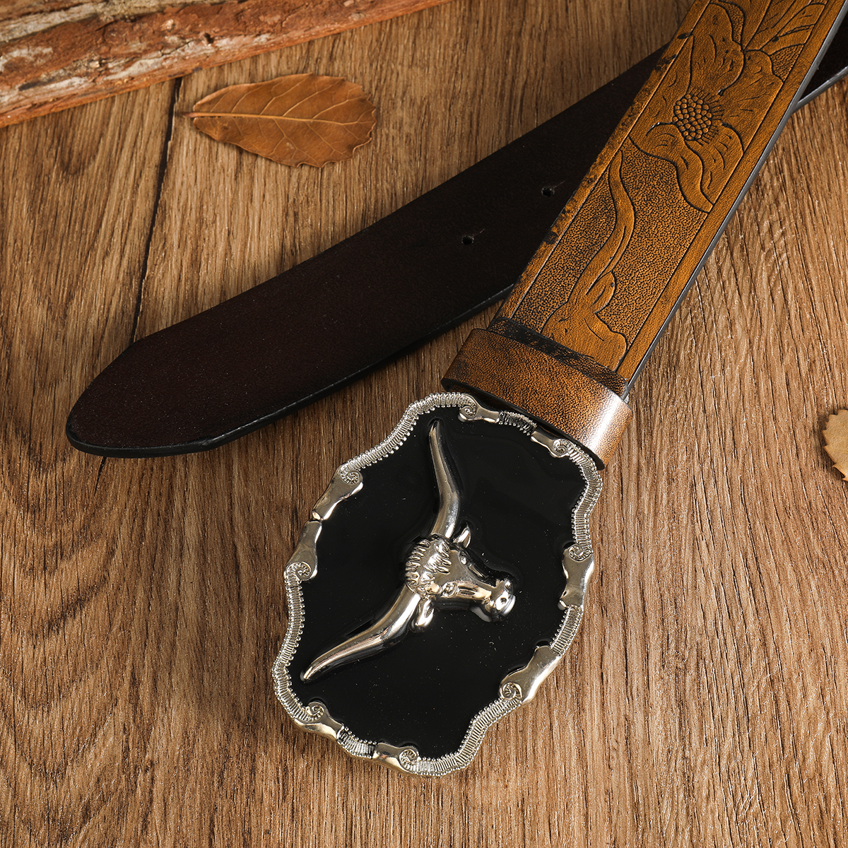 Cinturón de cabeza de toro grande para hombre y mujer, cabeza de toro occidental, estilo vaquero, hebilla lisa, 3,7 cm de ancho