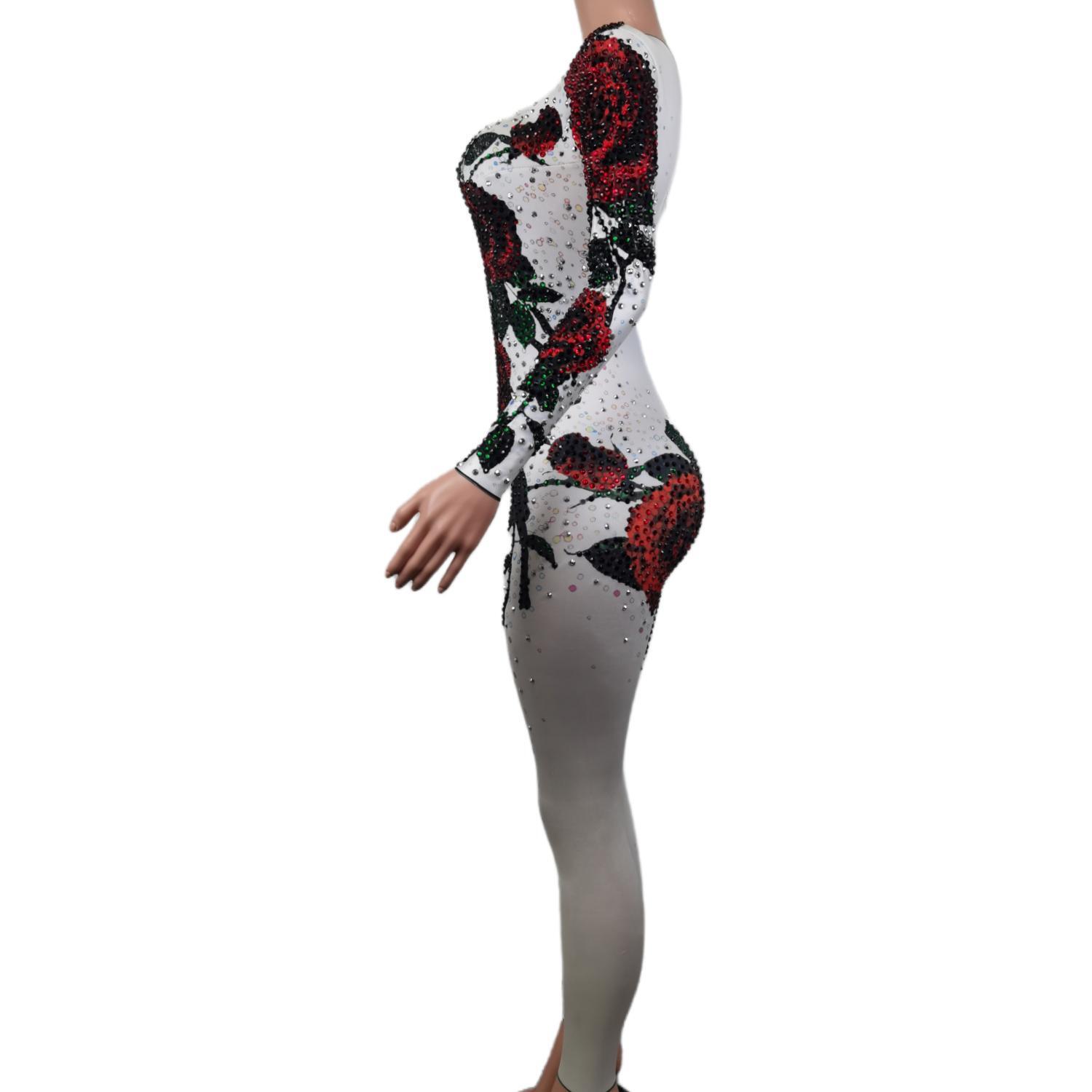 女性のための光沢のあるナイトクラブジャンプスーツ,スリムフィット,誕生日パーティーの服,ステージウェア,花柄,miguu