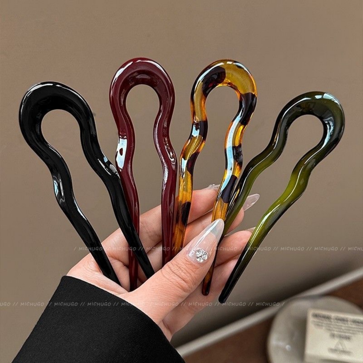 Forcina per capelli a forma di U Moda Tartaruga Acetato Forcina Design geometrico Copricapo Bastoncini per capelli Donne Ragazze