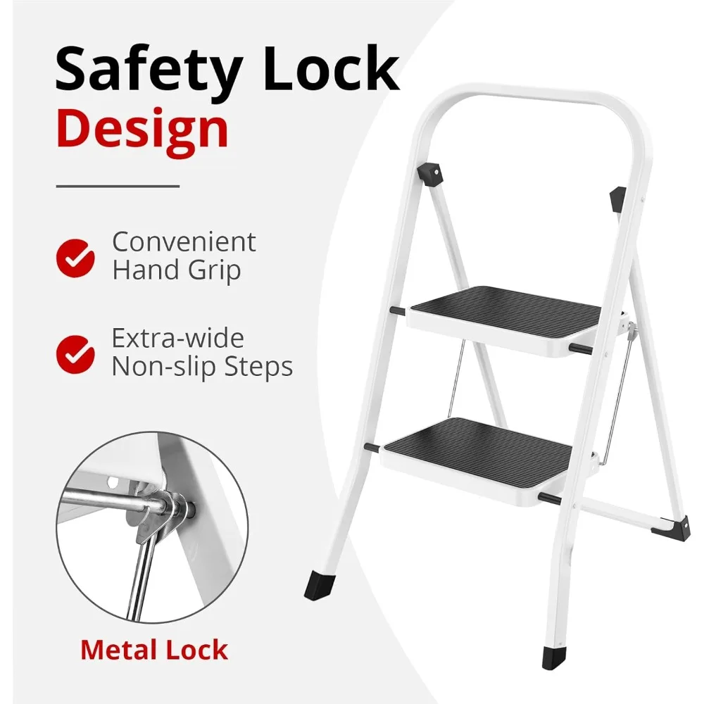 Step Ladder Folding Step Stool for Adults with Anti-Slip Pedal,330 lbs Capacity for Kitchen, Home,White
