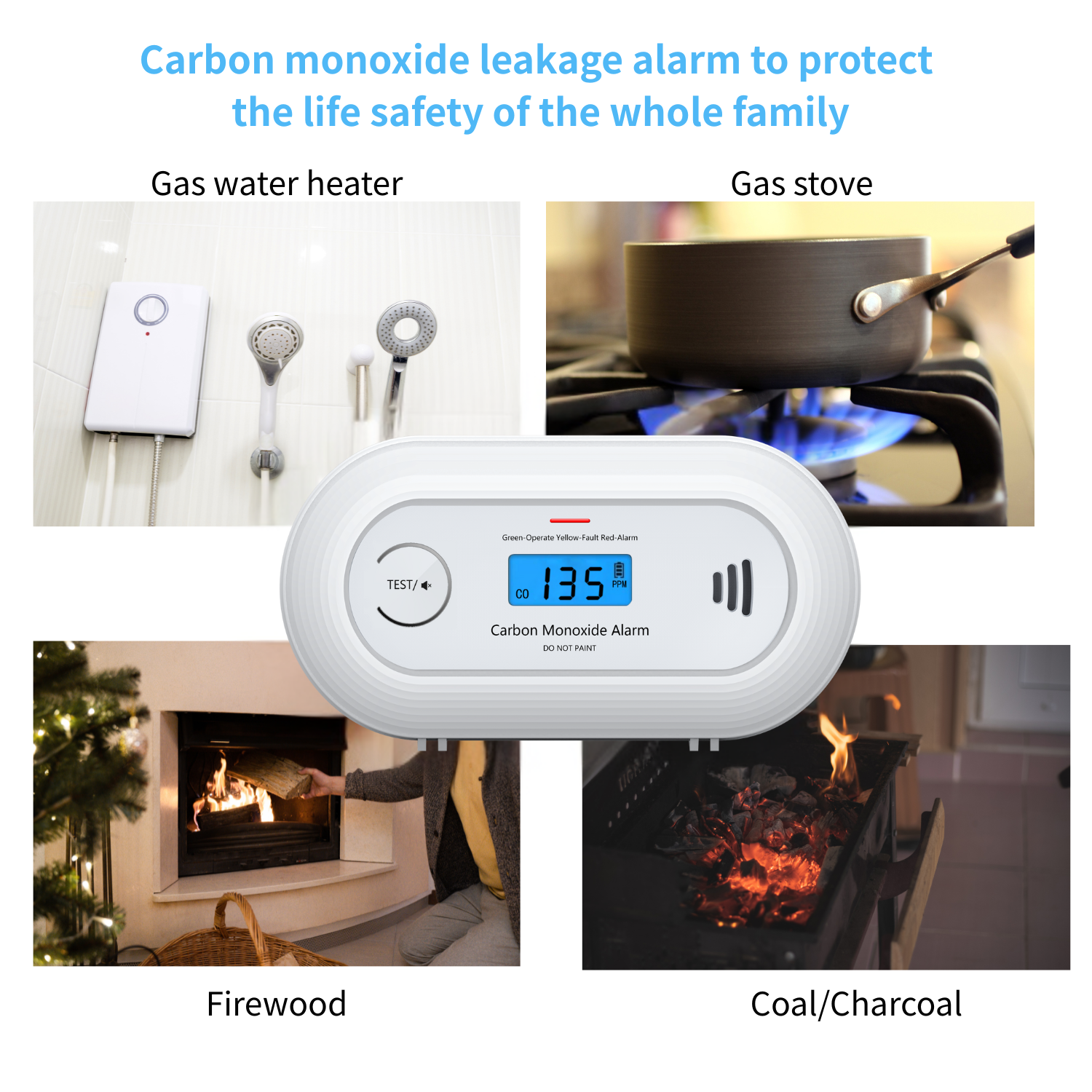 Беспроводной взаимосвязанный детектор дыма и тепла, сигнализация угарного газа, герметичная батарея на 10 лет, большая кнопка тестирования/тихий,