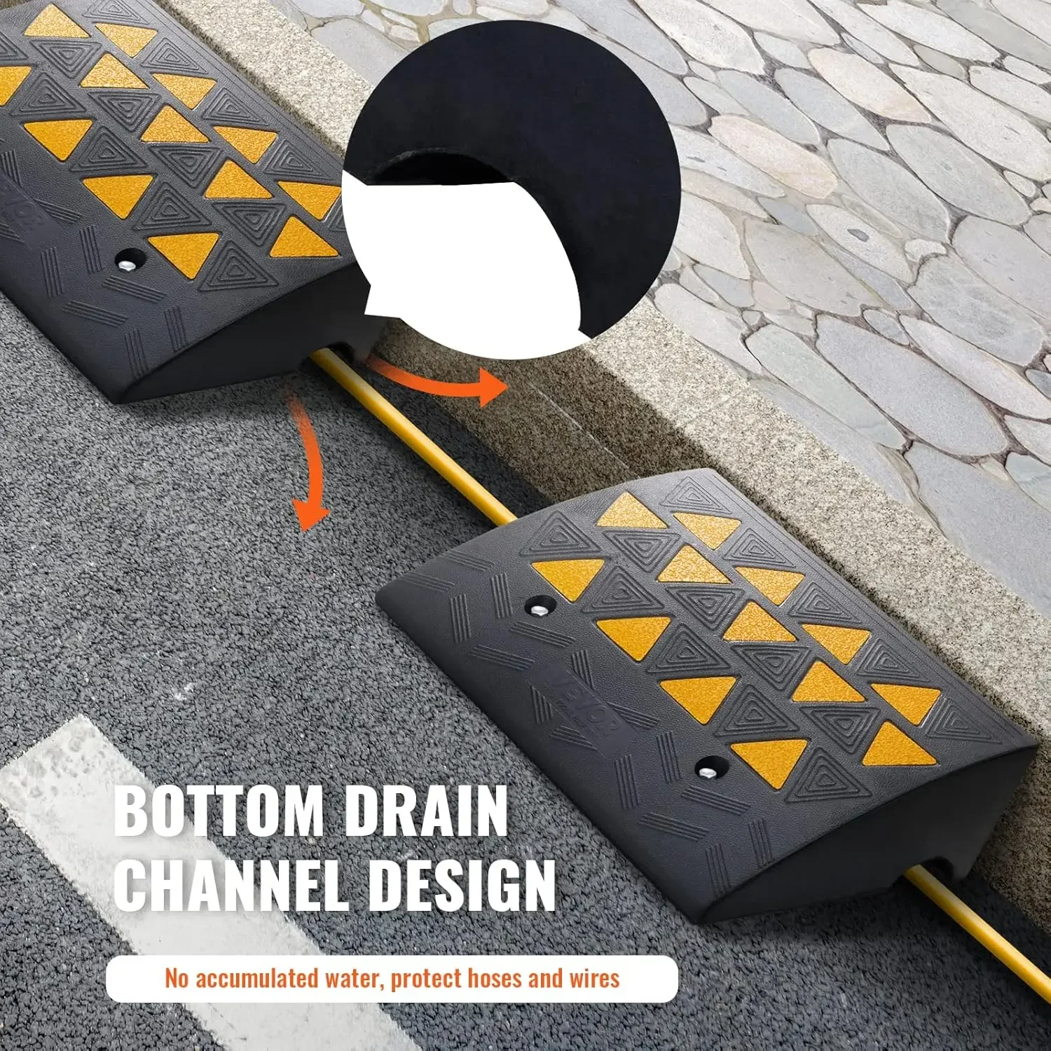 Rubber Curb Ramp, 6" Rise Height 2 Pack, Heavy-Duty 33069 lbs/15 T Capacity Threshold Ramps