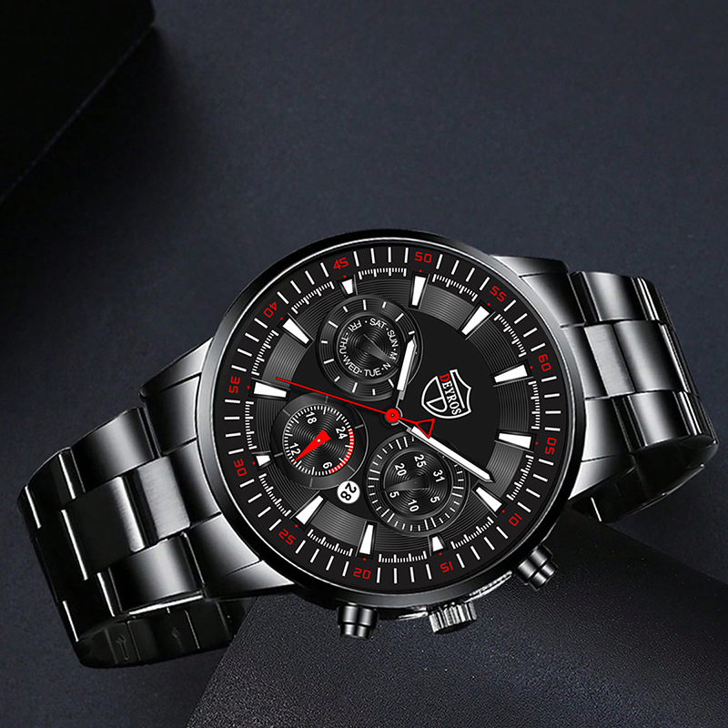 Relojes de moda para hombre, reloj de pulsera de cuarzo de acero inoxidable para negocios, reloj de pulsera de Cuero Luminoso con fecha informal para hombre