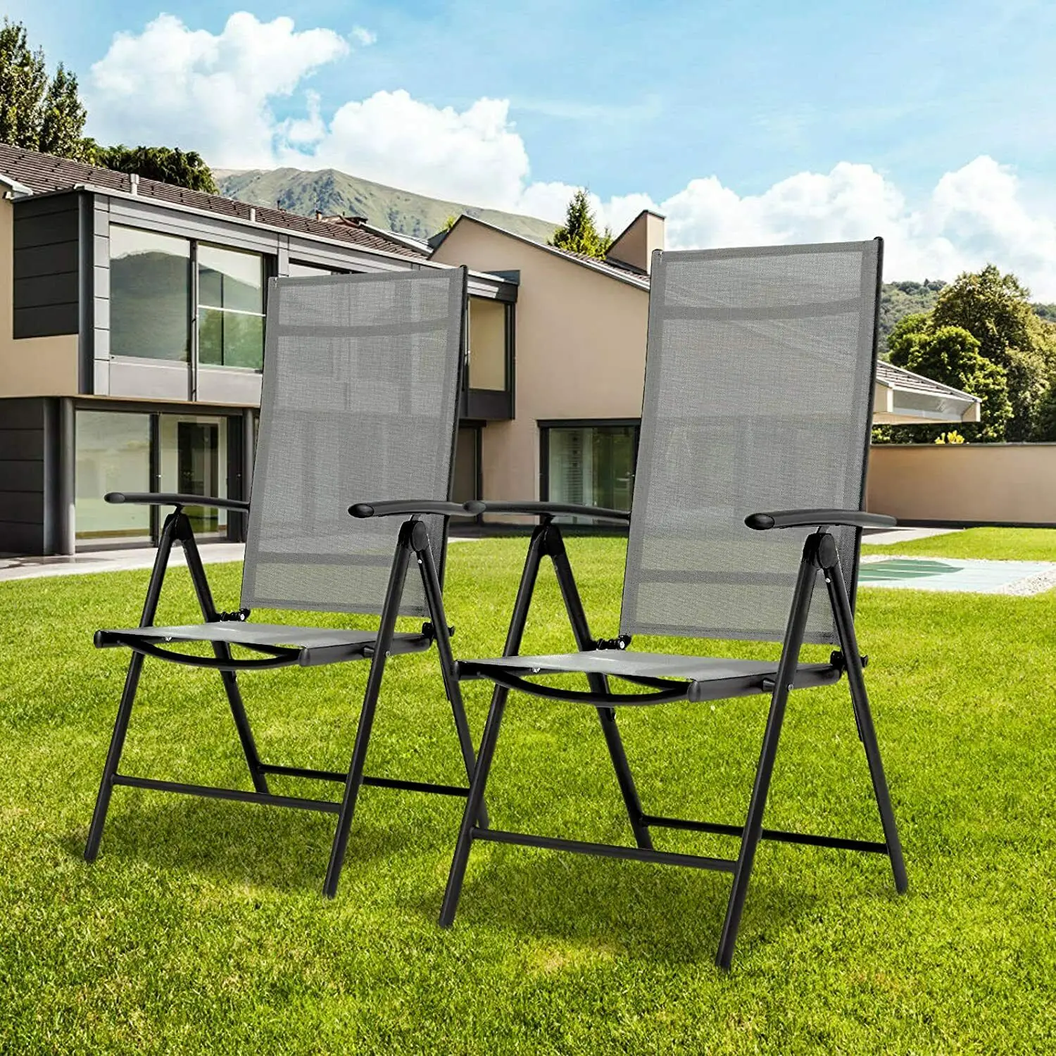 Homfa Set di 2 sedie da balcone, sedie da giardino, sedia pieghevole, angolo regolabile a 7 vie, sedia da campeggio in alluminio, carico resistente 150 kg