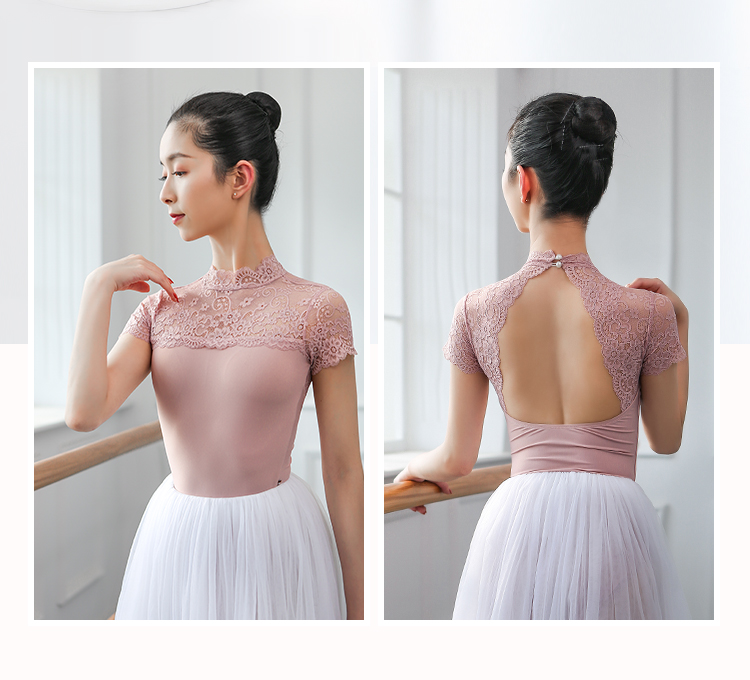 Leotardo de Ballet de manga corta de encaje para mujer, traje de baño Sexy con espalda triangular, leotardos de baile, traje de bailarina, ropa de gimnasia