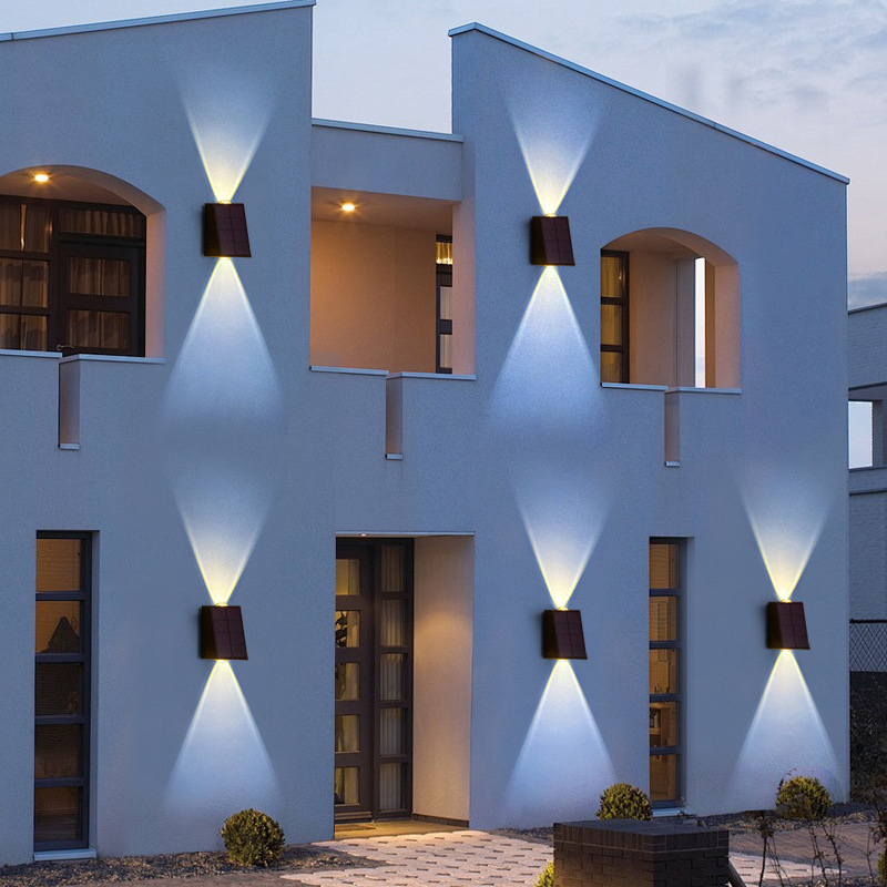 2leds luzes solares ao ar livre, iluminação atmosfera à prova dwaterproof água, lam de parede decorativa para jardim quintal varanda passarela acampamento deco