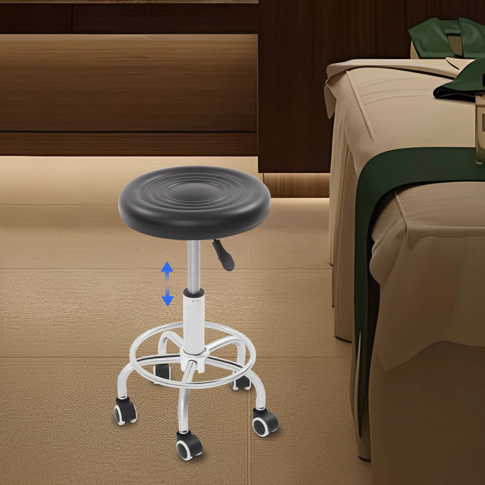 360° Rolling Bar Stool, Adjustable Height Comfortable Rotating Work Chair,Home/Office/Bar/Beauty Salon Chair,Black/White