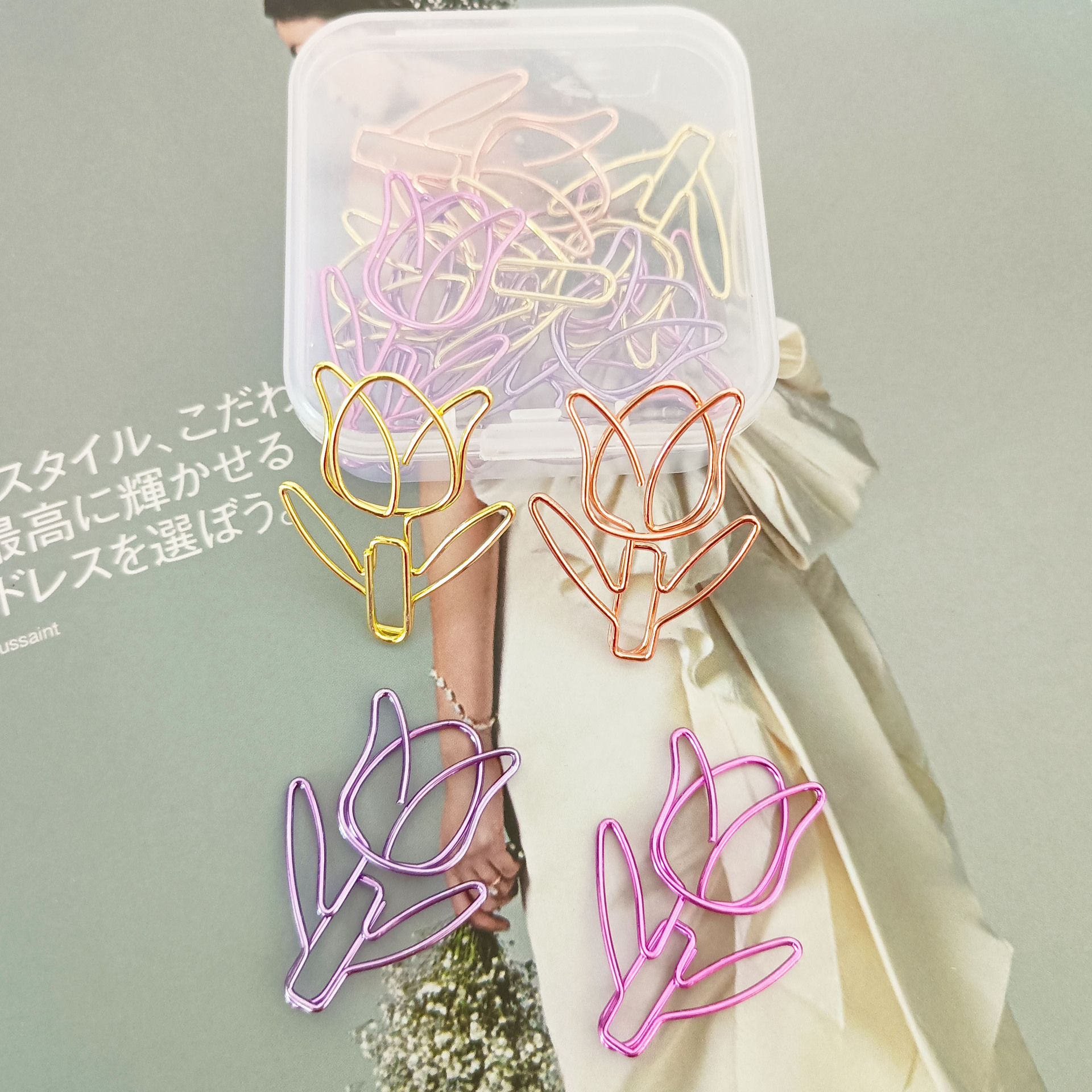 Tulip Paper Clips Kawaii Notebook Planner Bookmarks Korean Stationery Tickets Photo Clips Office Supplies Bookmark Folder