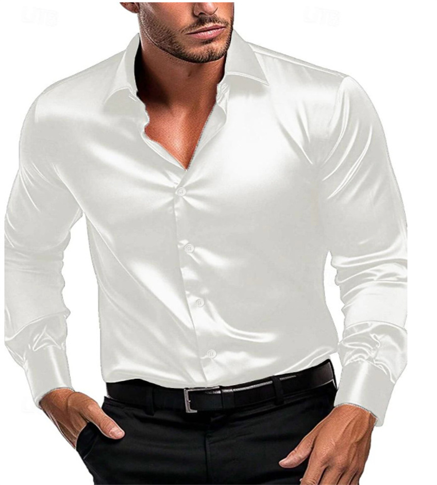 2024 Spring and autumn new silk fabric fashion men's long-sleeved men's business casual shirt long-sleeved shirt