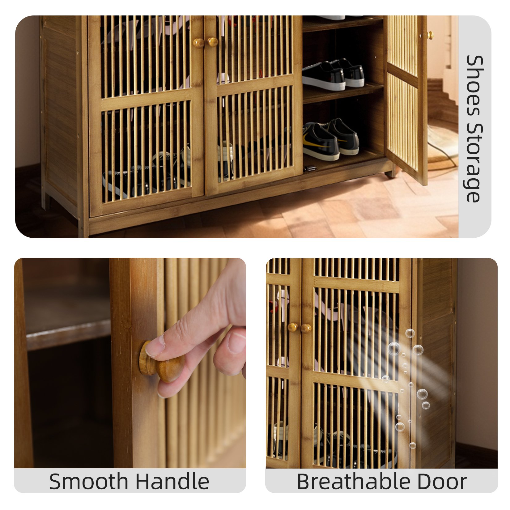 4-stufiger Schuhregal-Organizer aus Holz mit 3 Hohltüren