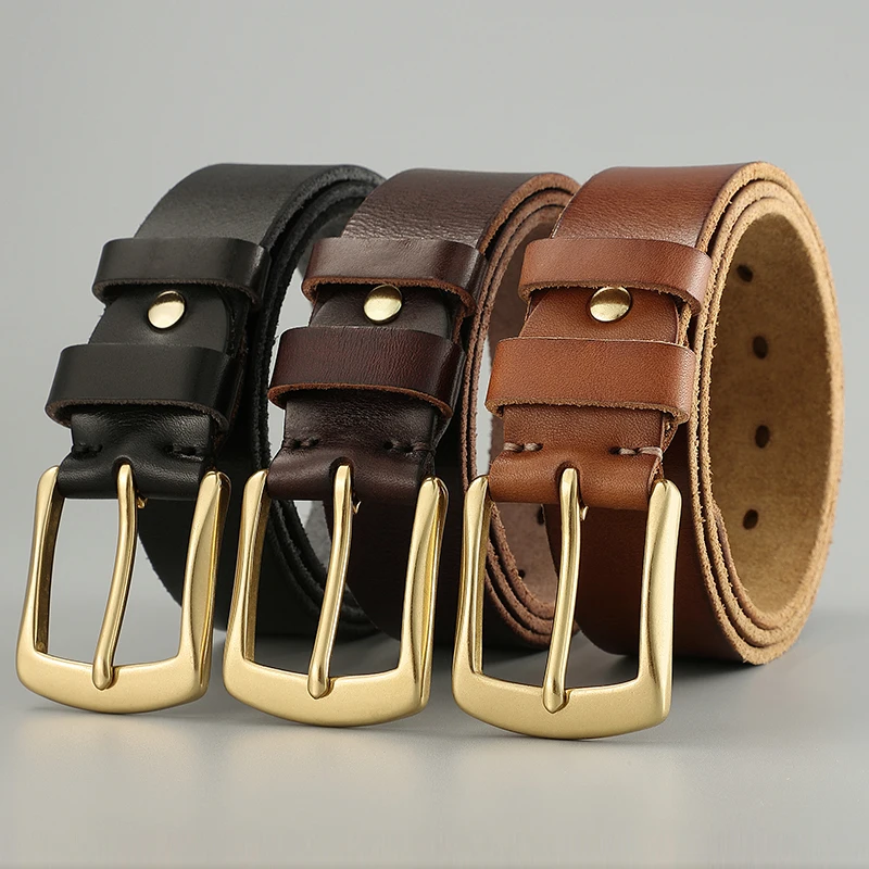Cinturón de cuero genuino con hebilla de aguja para hombre, Correa retro de cuero de vaca genuino, hecha a mano, tendencia informal, cuero de vaca