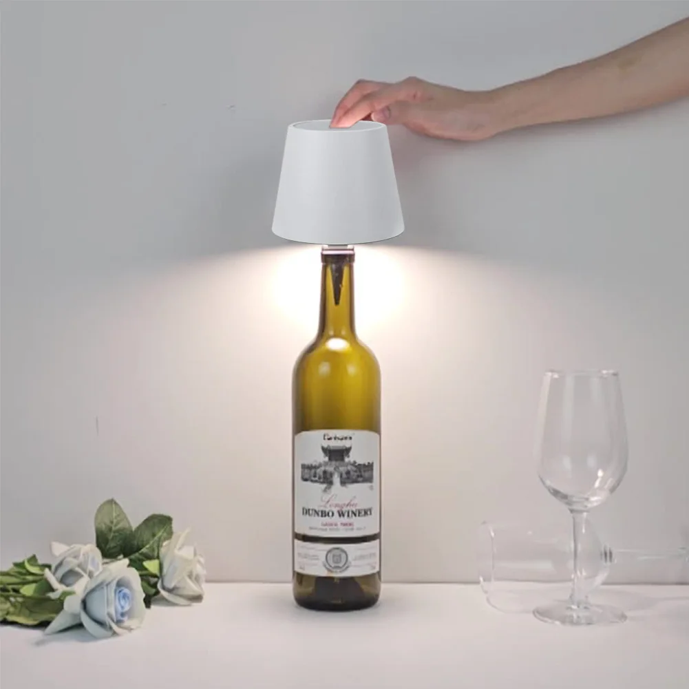 Lámpara de botella de vino, lámpara de mesa LED, luz nocturna de ambiente, 3 colores, atenuación continua, recargable, Control táctil, lámpara de botella de vino
