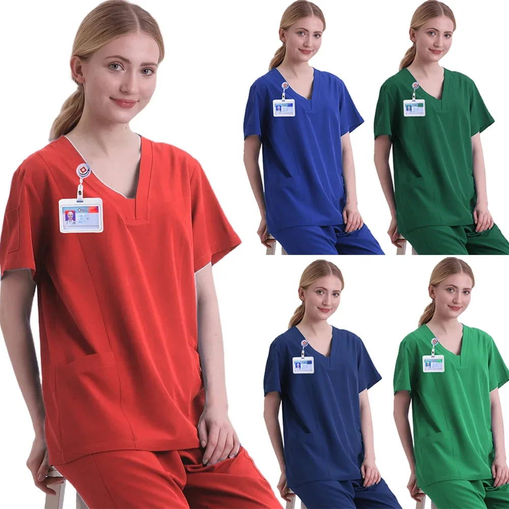 Nuovo Set di Scrub uniformi mediche Scrub elasticizzato top con pantaloni tascabili uniforme da infermiera tuta chirurgica da medico abbigliamento da lavoro per salone di bellezza