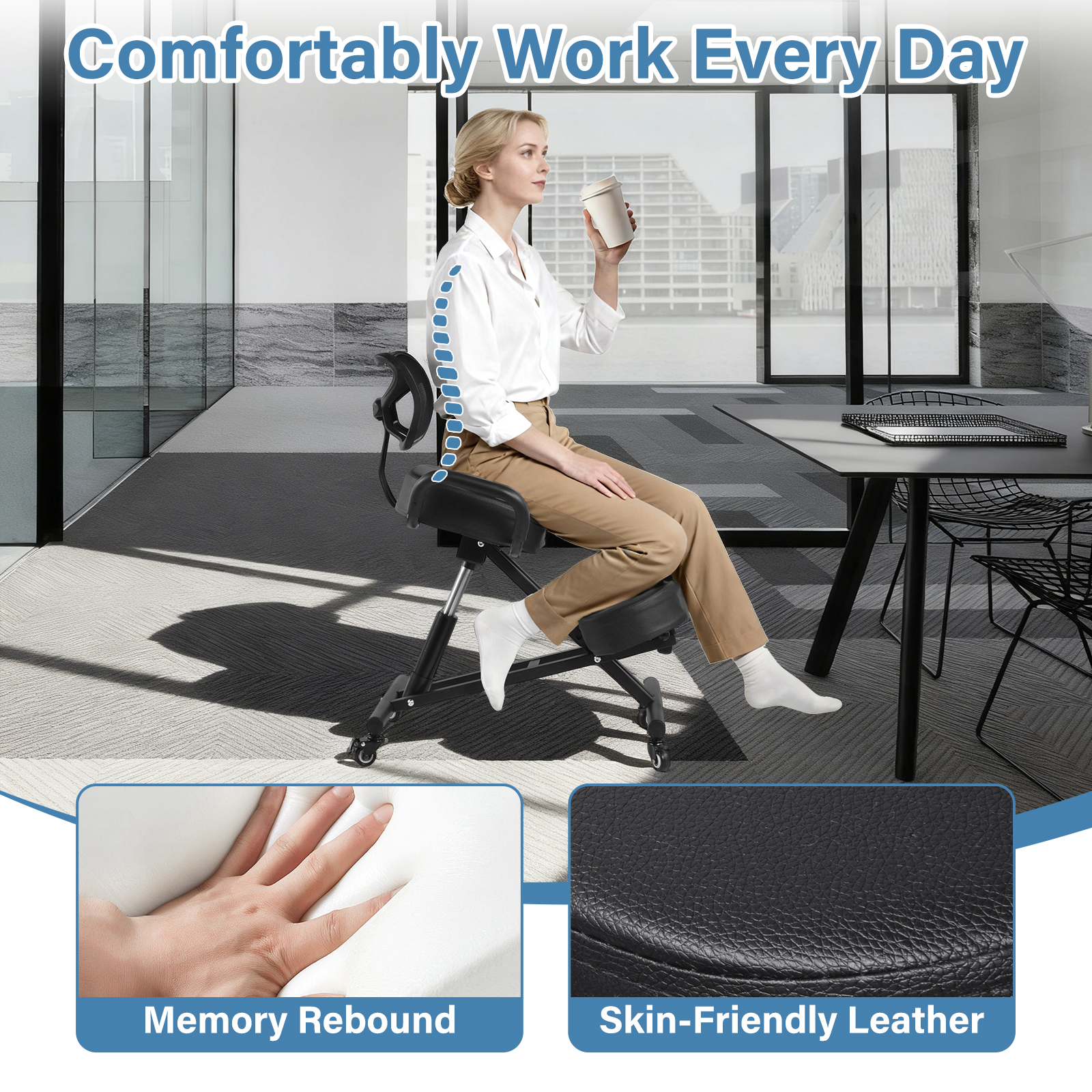 Kneeling Chair with Back Support, Height Adjustable Kneeling Chair for Men, Women, Children