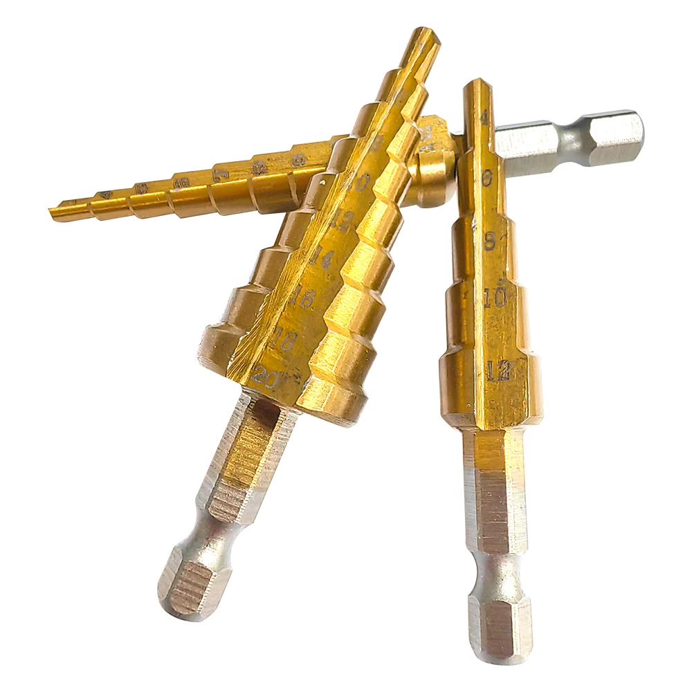 Hexagonal handle titanium plated ladder drill tower drill bit set 3-12/4-12/4-20mm small three piece set