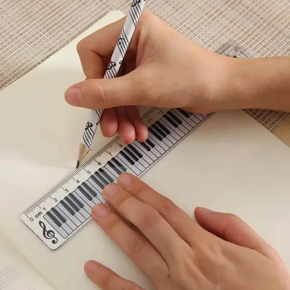 Cancelleria per ufficio Musica Righelli dritti Gatto creativo Nota musicale Pianoforte Righello trasparente Segnalibri Fornitura di scala di misurazione