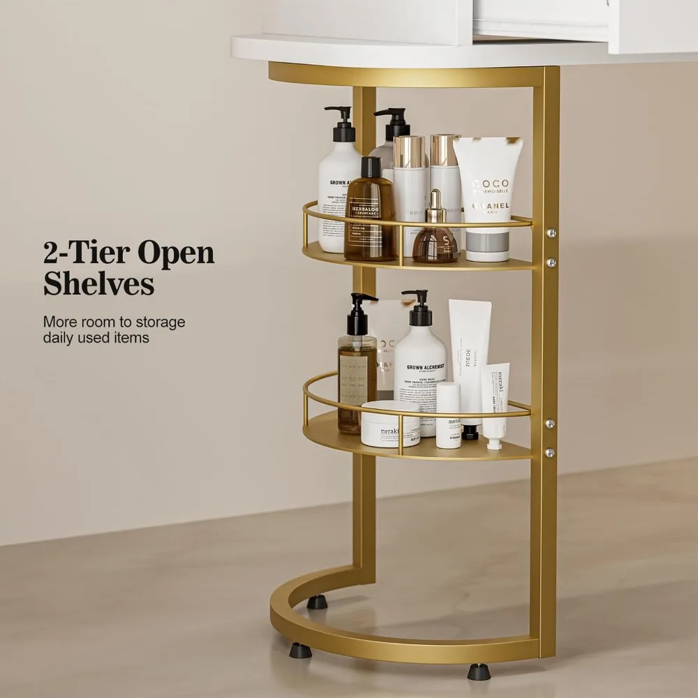 Manicure Table for Nail Tech, Glass Top Nail Desk Station w/4 Drawers & 2-Tier Storage Shelves, Salon Beauty Workstation