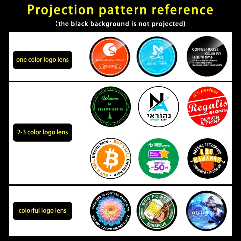 Logo Projektor Wzór Szklany obiektyw Tekst reklamowy Obiektyw Gobo Dostosowane obiektywy do projektora znakowego
