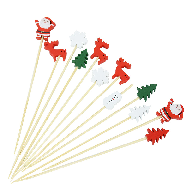 50 Uds. Palillos navideños de bambú para comida, palillos de dientes, postre de Papá Noel, Buffet, ensalada de frutas, decoración navideña, suministros para fiesta de Navidad de Año Nuevo