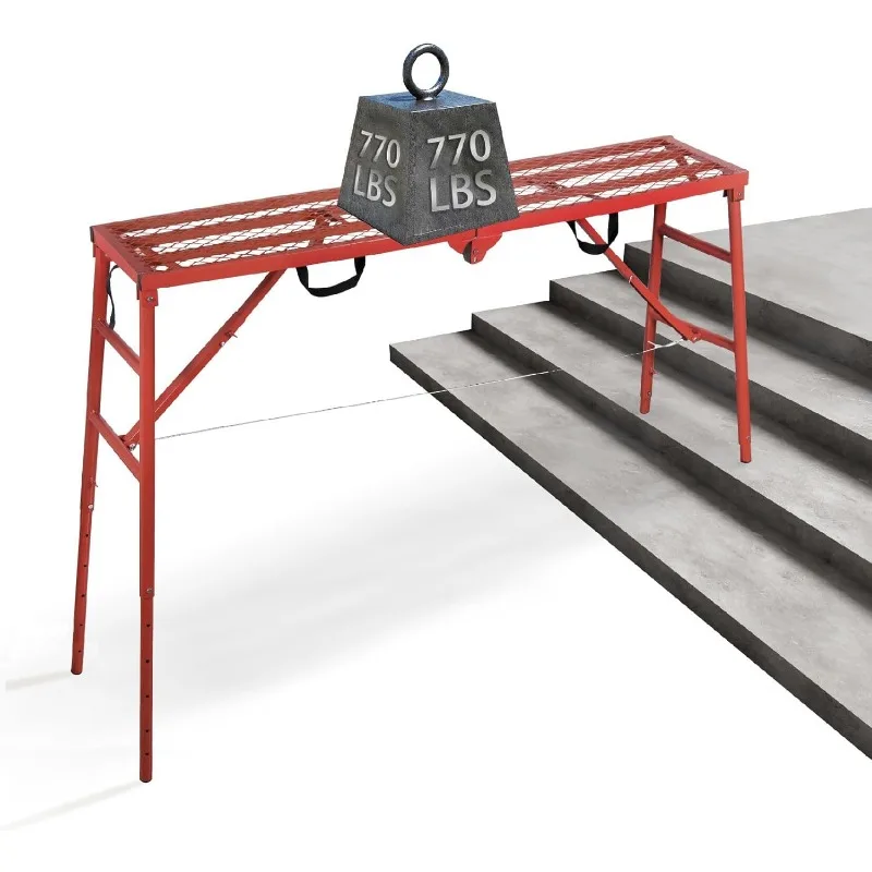 Scaffolding Platform 70(L) X15(W) X33(H) 770 Lbs Capacity Portable Adjustable Work Platform Scaffolding Ladder for Stairs,Red