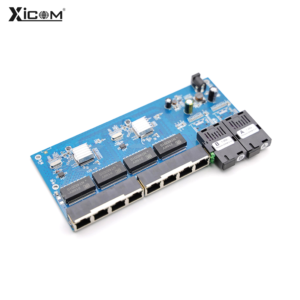 100/1000M Ngược POE Sợi Switch 20Km 2F8E Gigabit PCBA Placa Tàu Điện Ngầm Quang Phương Tiện Truyền Thông Chuyển Đổi Ban output12V 1310/1550nm