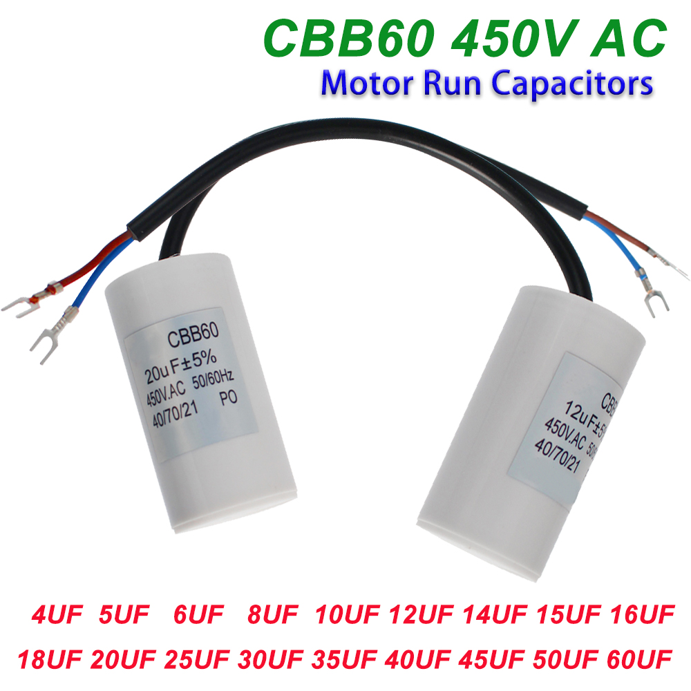 1 unidad CBB60 450V condensadores de funcionamiento de Motor 450VAC condensador de arranque 5% para lavadora 3UF 4UF 5UF 6UF 8UF 10UF 12UF 15UF 18UF 20U