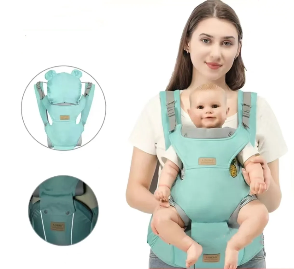 Sangles de sac à dos de porte-siège d'anca 3 en 1 pour bébé de 0 à 36 mois, ergonomiques avec chapeau coupe-vent pour bandes lumineuses d'hiver