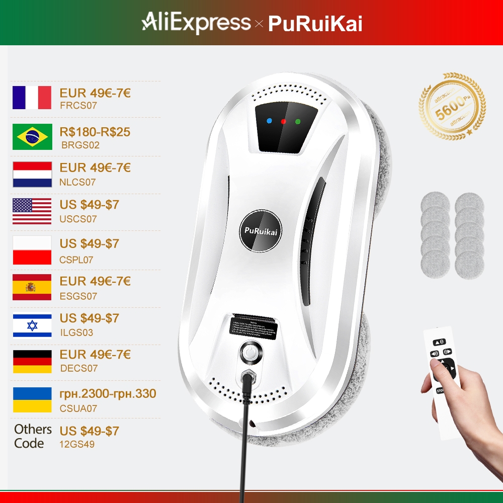 PuRuiKai Робот для мытья домашних окон Умный пылесос для оконного стекла Машина для мытья стеклянных стен с одной кнопкой