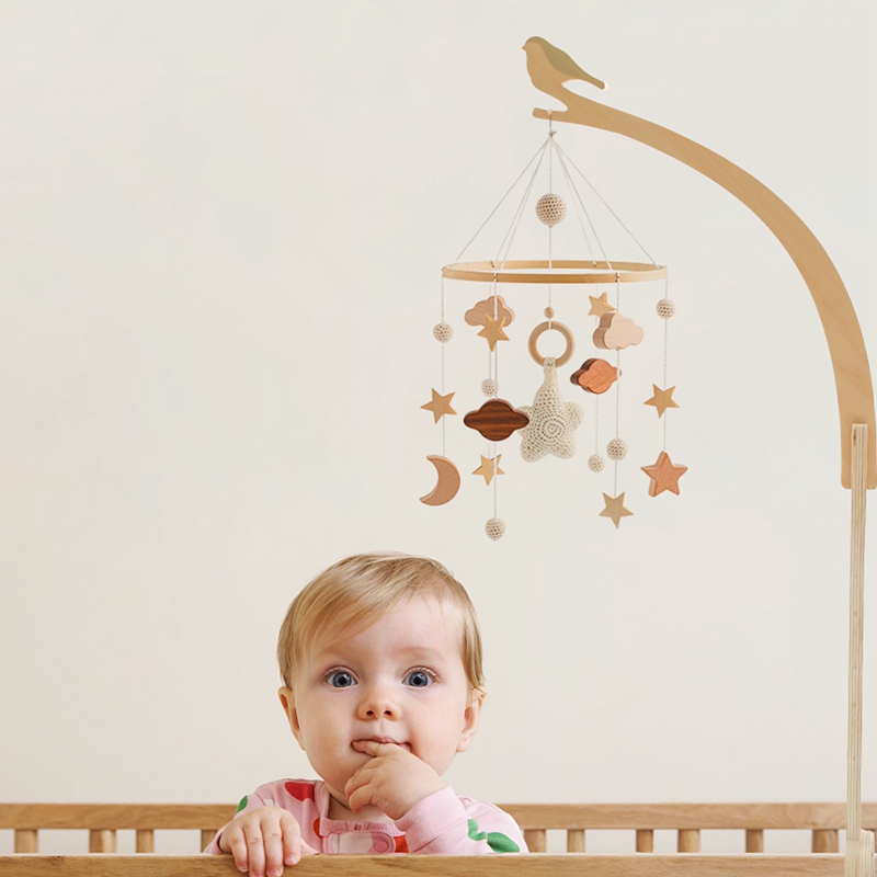 Cloche de lit en bois en forme d'oiseau pour bébé, support mobile, hochets, cintre à jouets, lit mobile CPull, support de jouet, bras, cadeaux