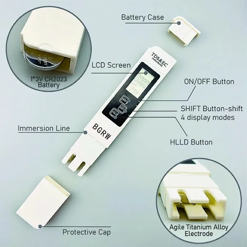 1PC ホワイトデジタル水質テスター TDS EC メーター範囲 0 に 9990 多機能水純度温度 TEMP PPM テスター