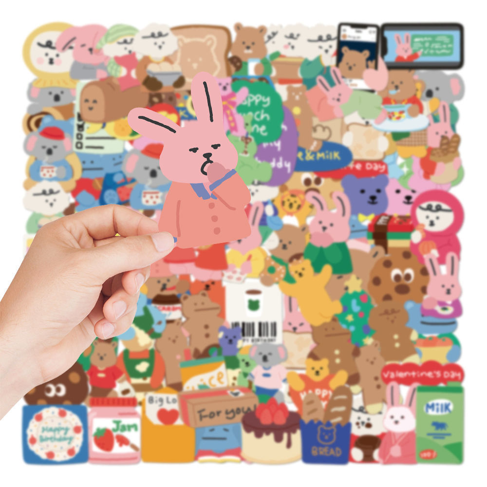 100 pçs bonito coreano coelho urso adesivos diy crianças brinquedos decalques para loptop notebook skate telefone à prova dwaterproof água kawaii adesivo