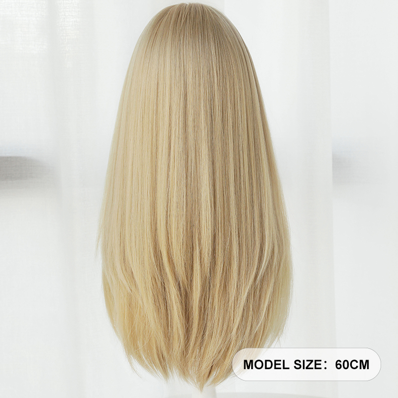 ตรงวิกผมสีบลอนด์กับ Neat Bangs ความหนาแน่นสูงสังเคราะห์ธรรมชาติวิกผมปลอมสําหรับผู้หญิง Daily COSPLAY PARTY Wigs