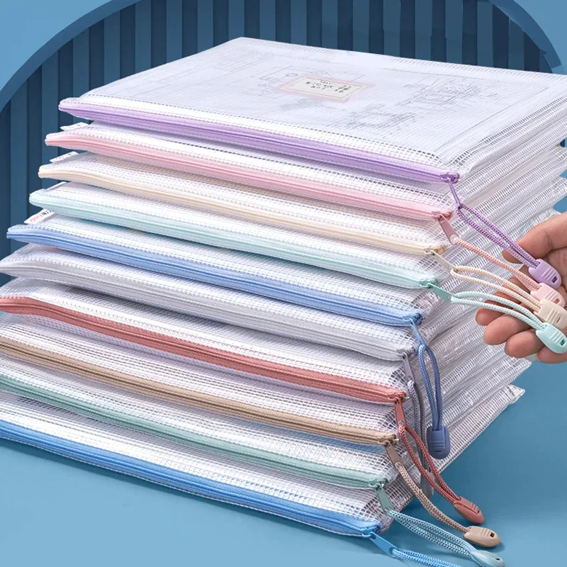 Bolsas de malla con cremallera A4/A5, bolsas de plástico con cremallera para organizar bolsas de viaje transparentes impermeables, suministros de oficina, documentos, color aleatorio