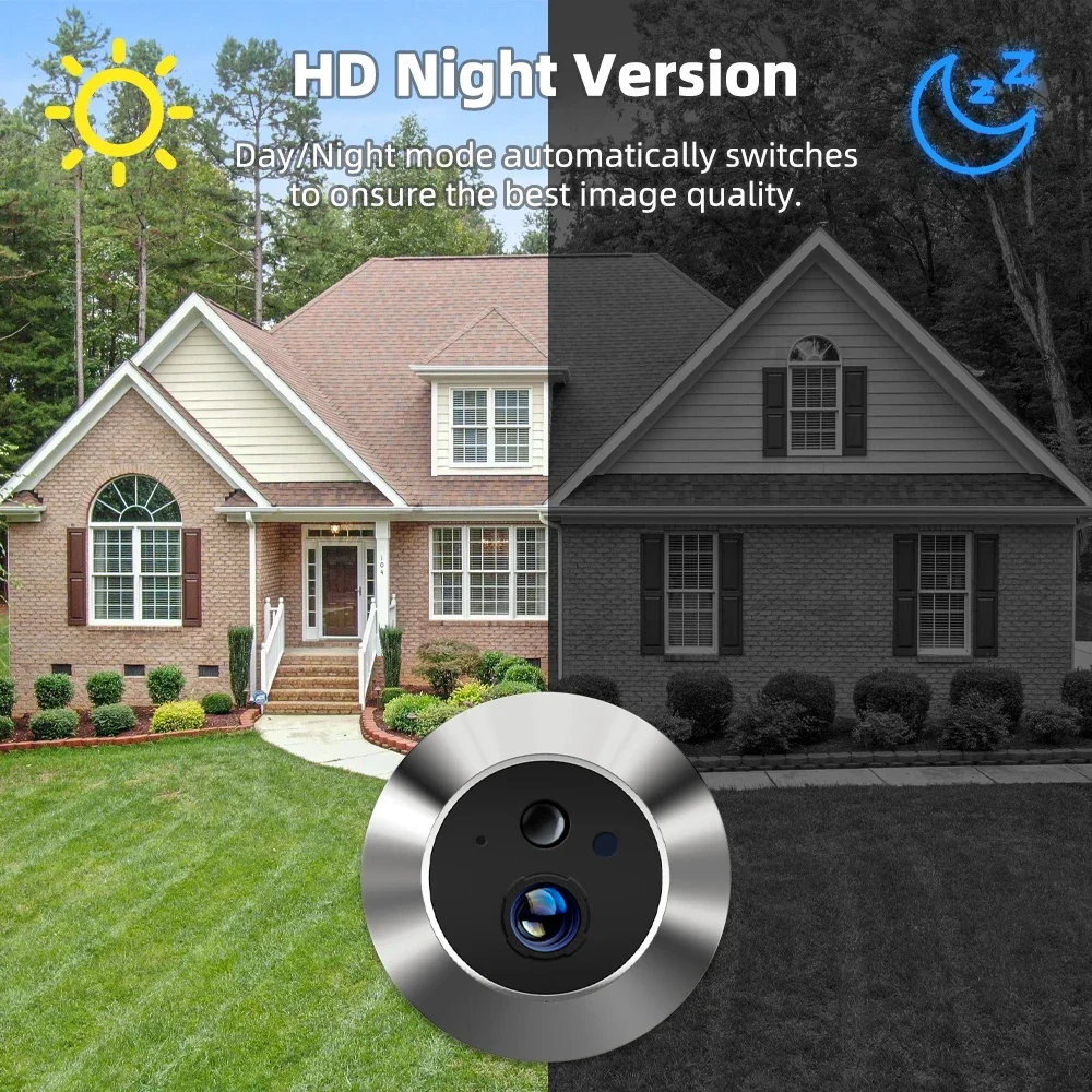 Campainha inteligente Tuya com câmera olho de porta com detecção automática 1080P 2.4G WiFi