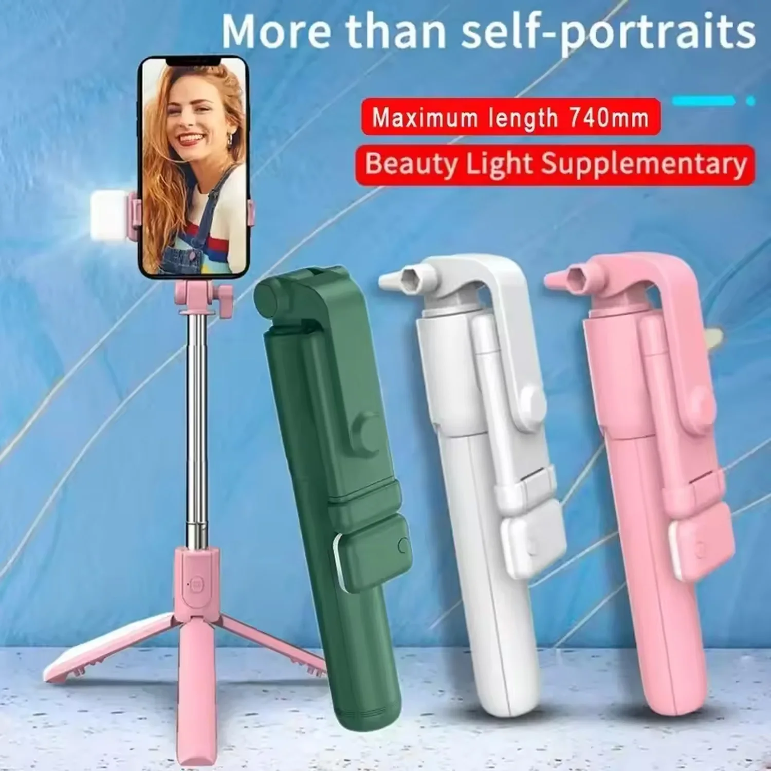 Palo de Selfie para teléfono móvil, trípode con Bluetooth remoto inalámbrico, soporte para teléfono con luz de relleno de belleza, belleza suave