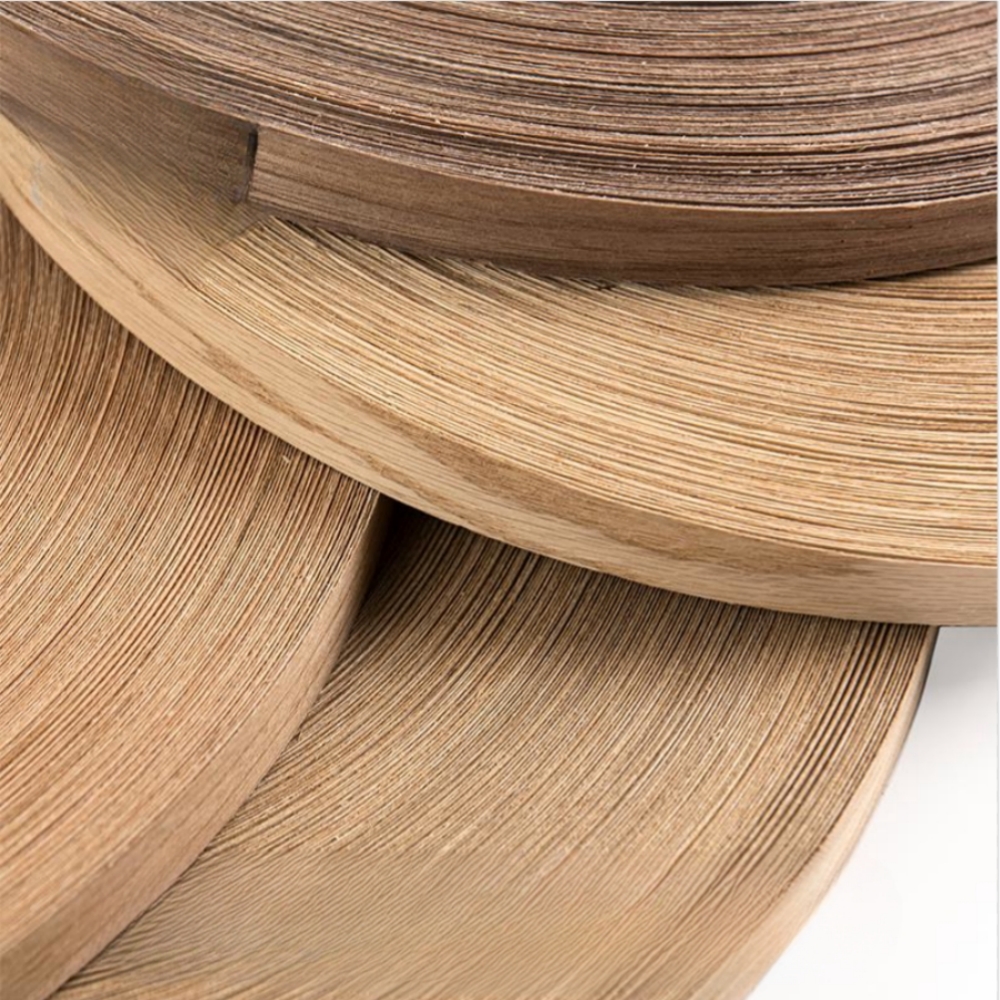 Banda de borde de chapa de madera de nogal, cinta prepegada de hierro con borde adhesivo termofusible, cinta de madera Flexible
