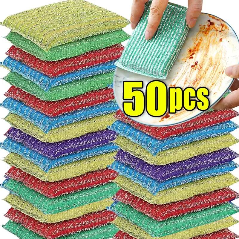 Esponja de alambre de acero, cepillo de aceite antiadherente, paño de limpieza de doble cara, paño de cocina, estropajo, herramienta de limpieza de trapo, 10/50 Uds.